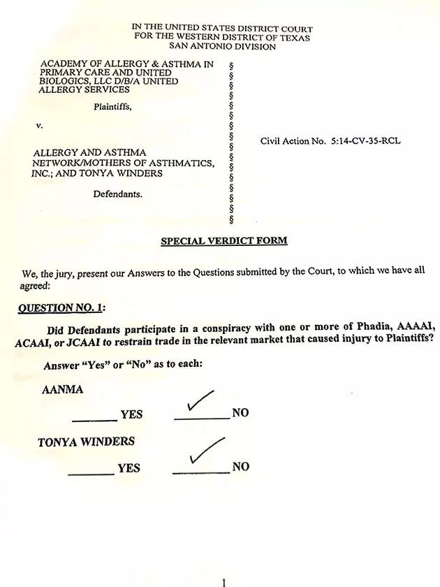 Image of verdict from AAN lawsuit