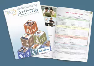 Understanding Asthma magazine mockup with Asthma Action Plan form on the open page