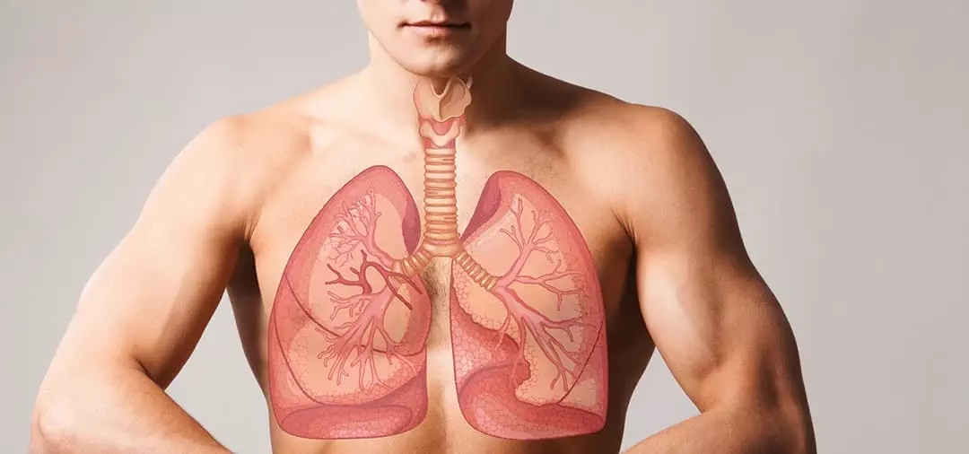 photo of bare chested man  with a lung graphic