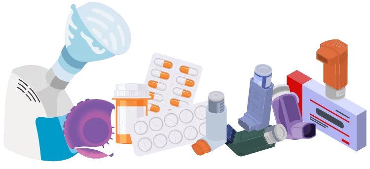 Graphic representation of asthma medications and devices for asthma guidelines