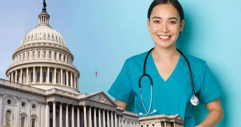 Photo of the U.S. Capitol and a nurse