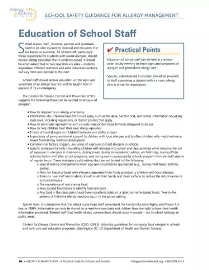 Thumbnail image of Education of School Staff guide for allergy management