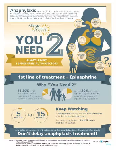 Thumbnail image of the infographic You Need Two, which promotes carrying two epinephrine auto injectors for anaphylaxis emergencies.