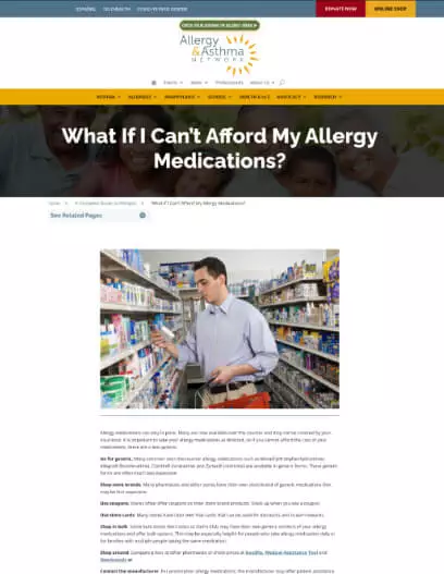 Thumbnail of webpage about affording allergy medication