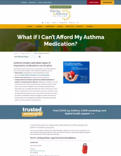 Thumbnail of webpage about affording asthma medication