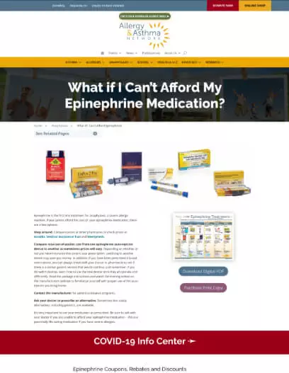 Thumbnail of webpage about affording epinephrine medication