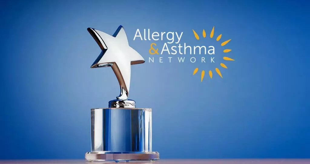 Star award against gradient background with the Allergy & Asthma Network logo