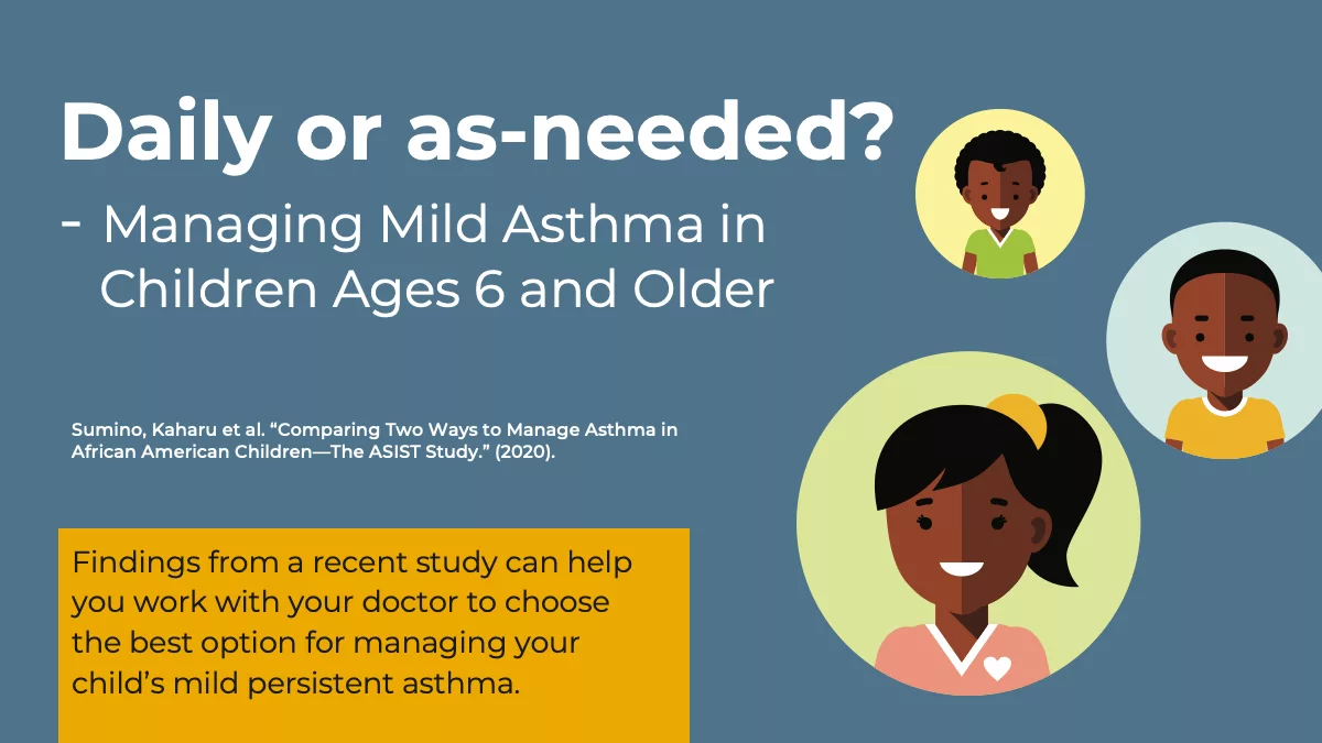 Part 1of 7 infographic on Daily or as-needed? Managing Mild Asthma in Children Ages 6 and Older.