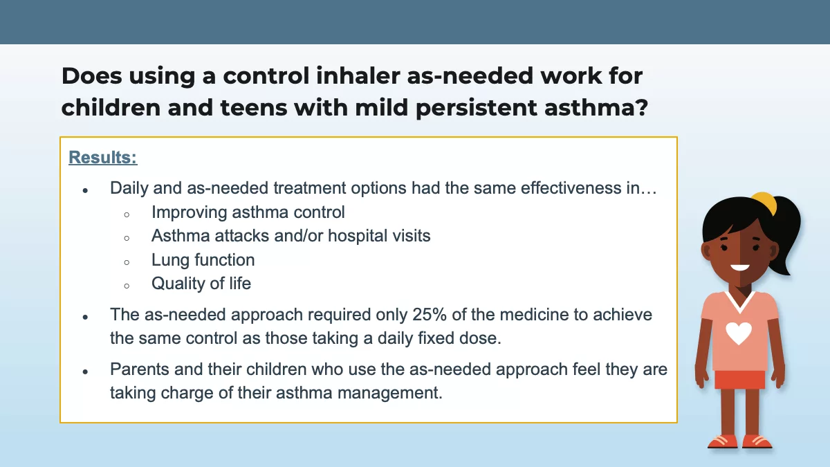 Part 4 of 7 infographic on Daily or as-needed? Managing Mild Asthma in Children Ages 6 and Older. This is called