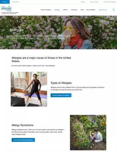 Thumbnail image of the ACAAI allergy web page