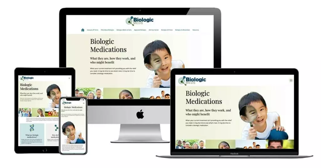 Biologic Medciations website home page on various sized screens from desktop to mobile.