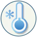 Circle icon of thermometer with snowflake.