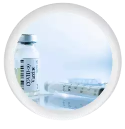 Photo icon of a covid-19 vaccine bottle and a syringe