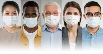 Photo of five different people each wearing a facemask