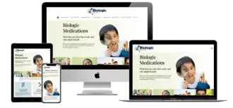 Mockups of the Biologic Meds website on desktop computer, laptop, tablet, and phone.