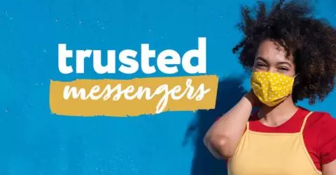 Image of trusted messengers logo with photo of woman in the background.