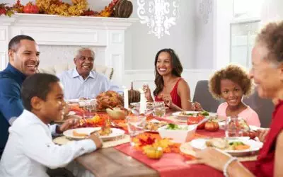 Photo of family having thanksgiving dinner